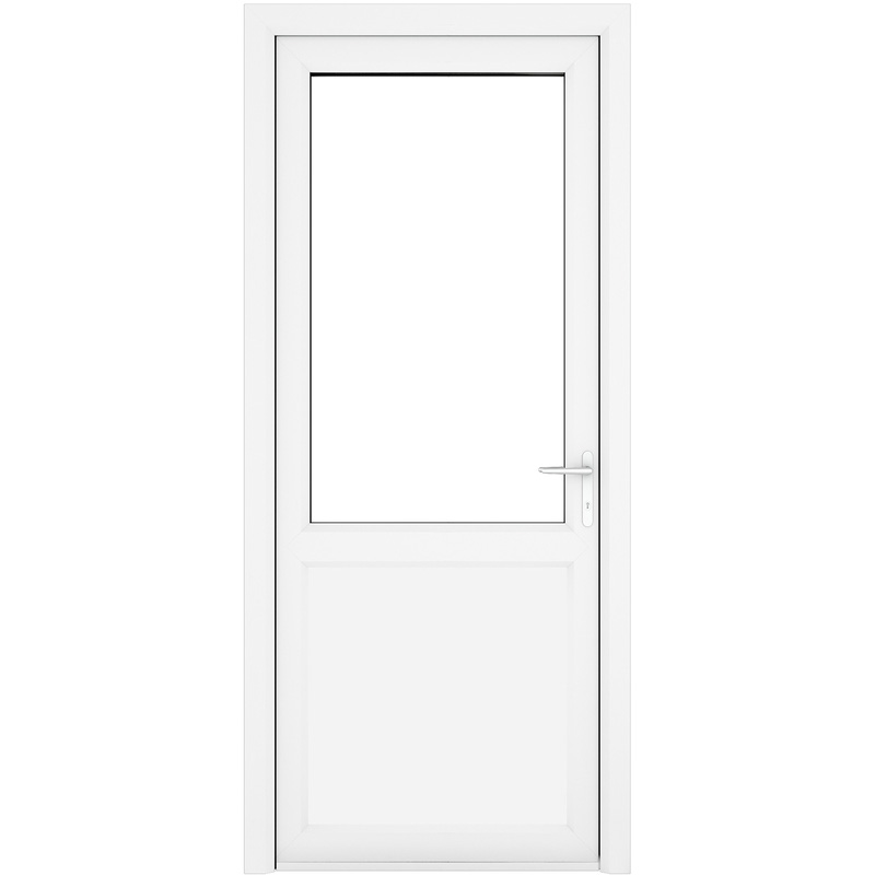 Crystal uPVC Single Door Half Glass Half Panel Left Hand Open In 890mm x 2090mm Clear Triple Glazed White