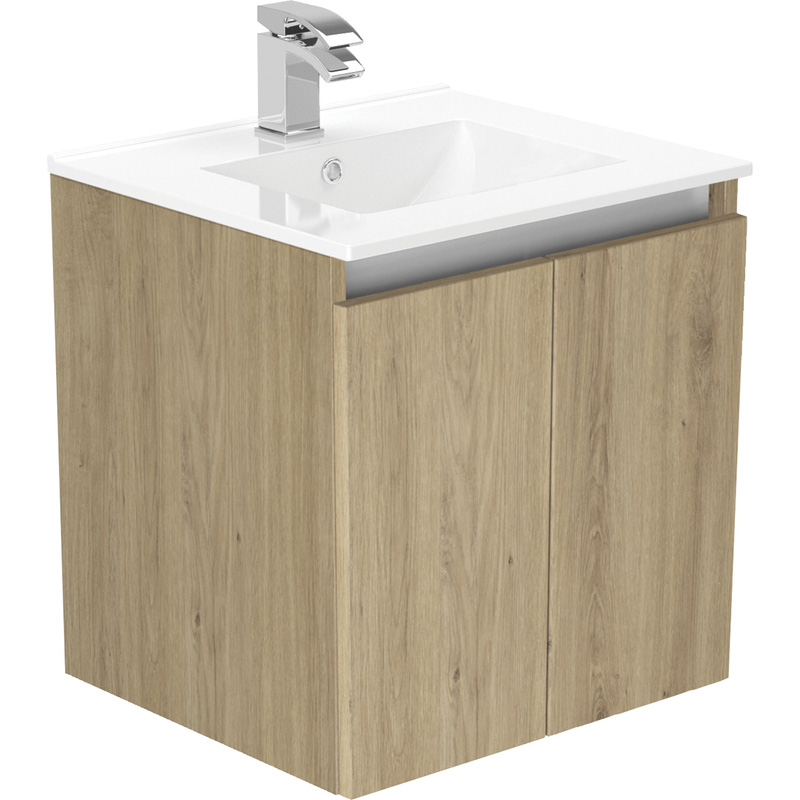 Newland Double Door Wall Hung Vanity Unit With Basin Natural Oak 500mm