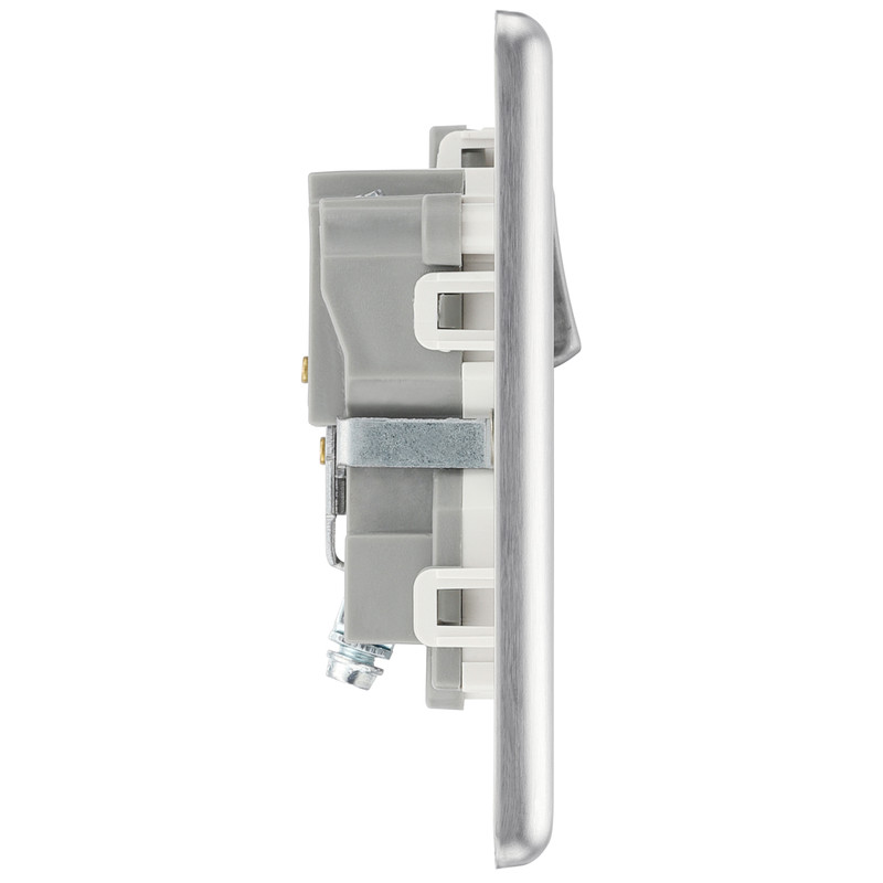 BG Brushed Steel 13A DP White Insert Switched Socket 1 Gang