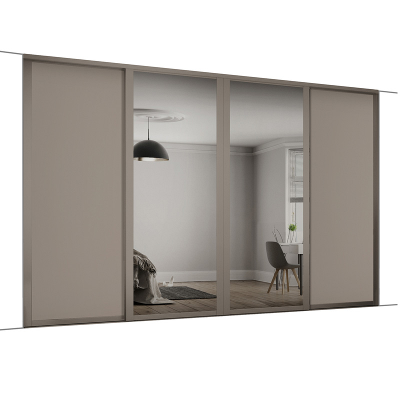 Spacepro Shaker 4 Door Sliding Wardrobe Kit Stone Grey and Mirror 3506 x 2260mm