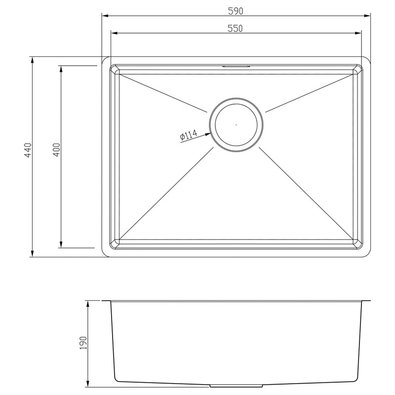 Stainless Steel Large Single Bowl Kitchen Sink 590 x 440 x 190mm