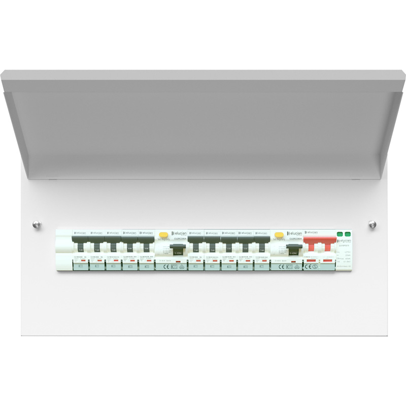 Elucian 80A Dual RCD Consumer Unit +10 MCBs + SPD 11 Useable Ways