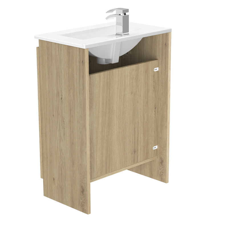 Newland Double Door Slimline Floor Standing Vanity Unit With Basin Natural Oak 600mm