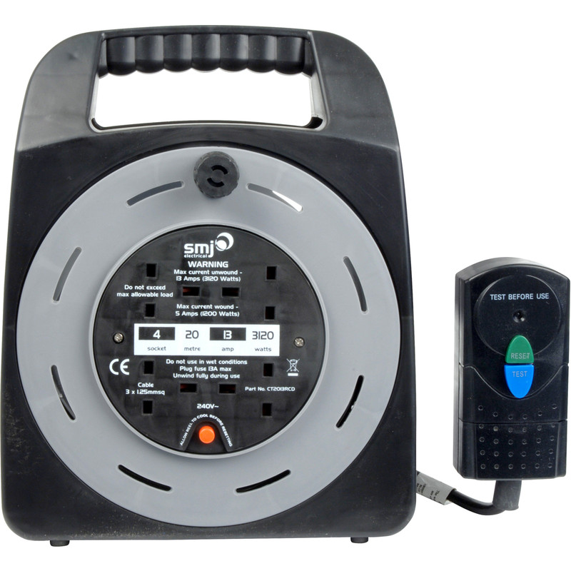 SMJ 4 Socket RCD 13A Semi-enclosed Cable Reel 20m 240V