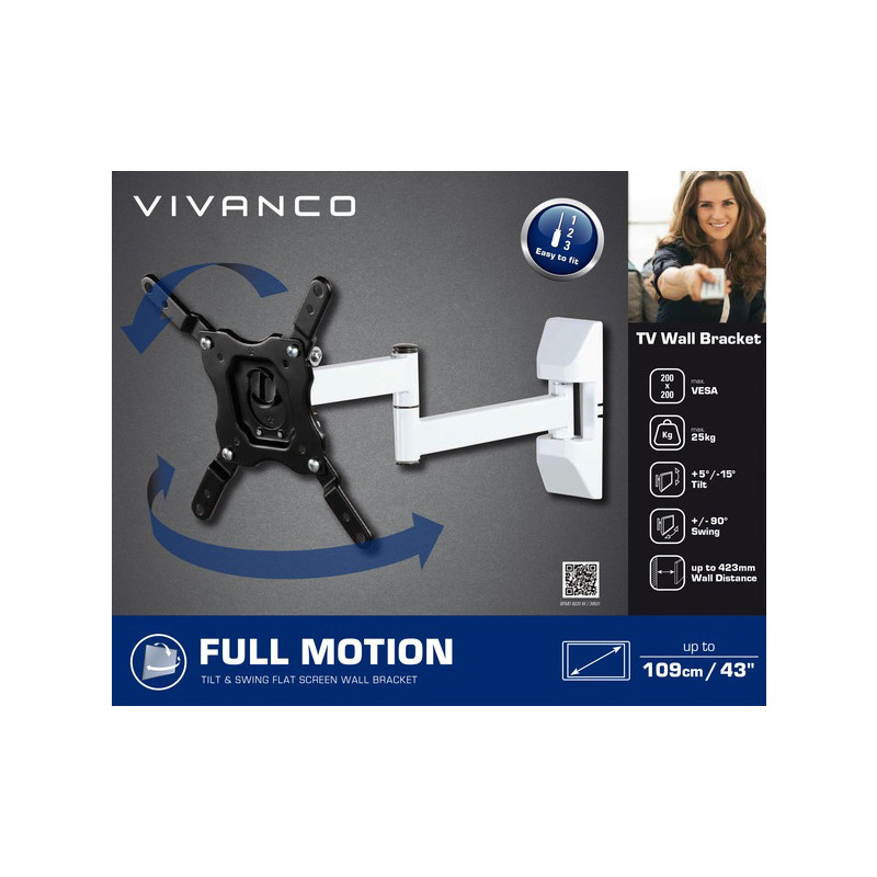 Vivanco Dual Arm Tilt & Swing TV Wall Mount Bracket Small Up To 43" White