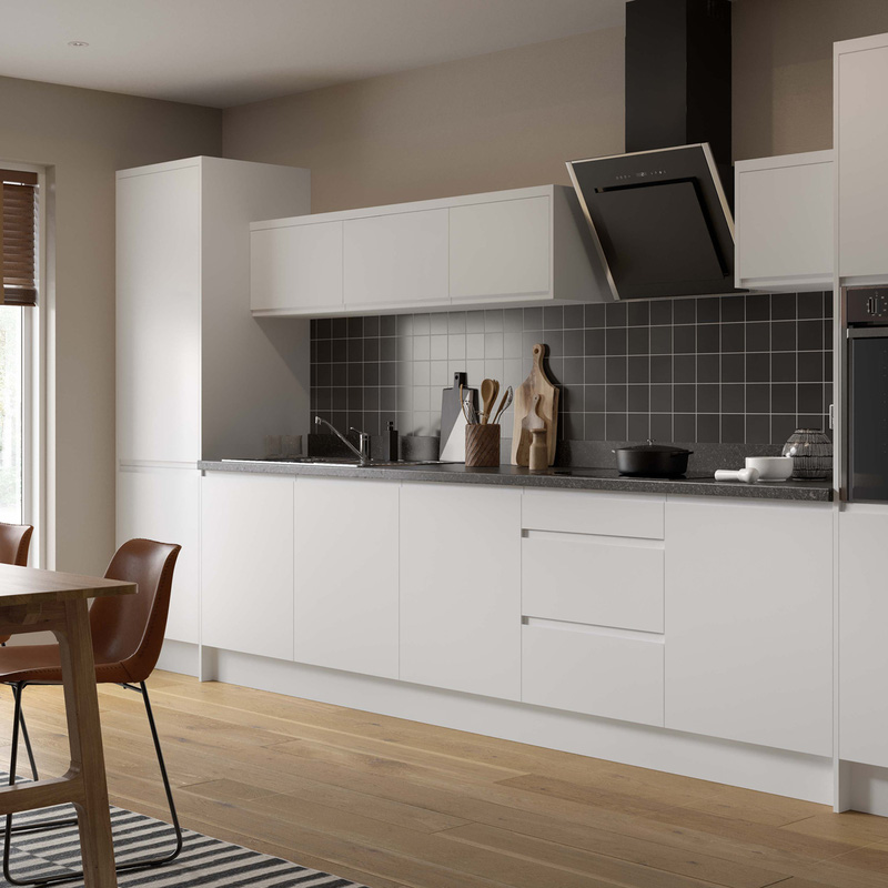 Kitchen Kit Flatpack J-Pull Kitchen Cabinet Tall Double Oven Unit Ultra Matt White 600mm