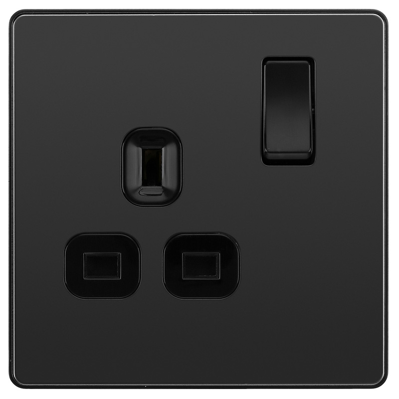 BG Evolve Black Chrome (Black Ins) Single Switched 13A Power Socket
