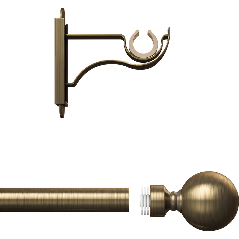 Rothley Curtain Pole Kit with Solid Orb Finials Antique Brass 25mm x 1219mm