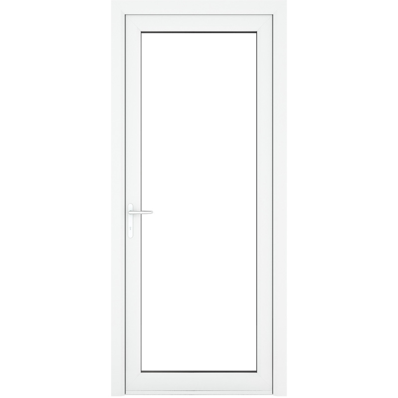 Crystal uPVC Single Door Full Glass Right Hand Open In 890mm x 2090mm Clear Triple Glazed White