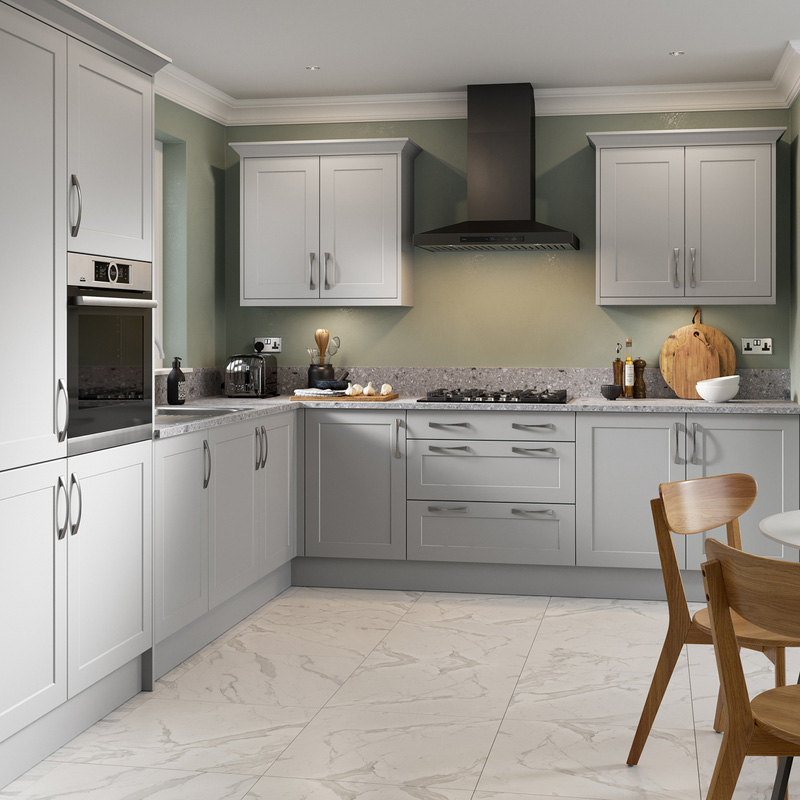 Kitchen Kit Ready Made Shaker Kitchen Cabinet Pull Out Base Unit Ultra Matt Light Grey 150mm