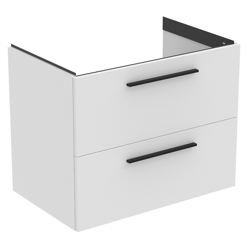Ideal Standard i.life B Double Drawer Wall Hung Unit with Basin Matt White 800mm with Matt Black Handles