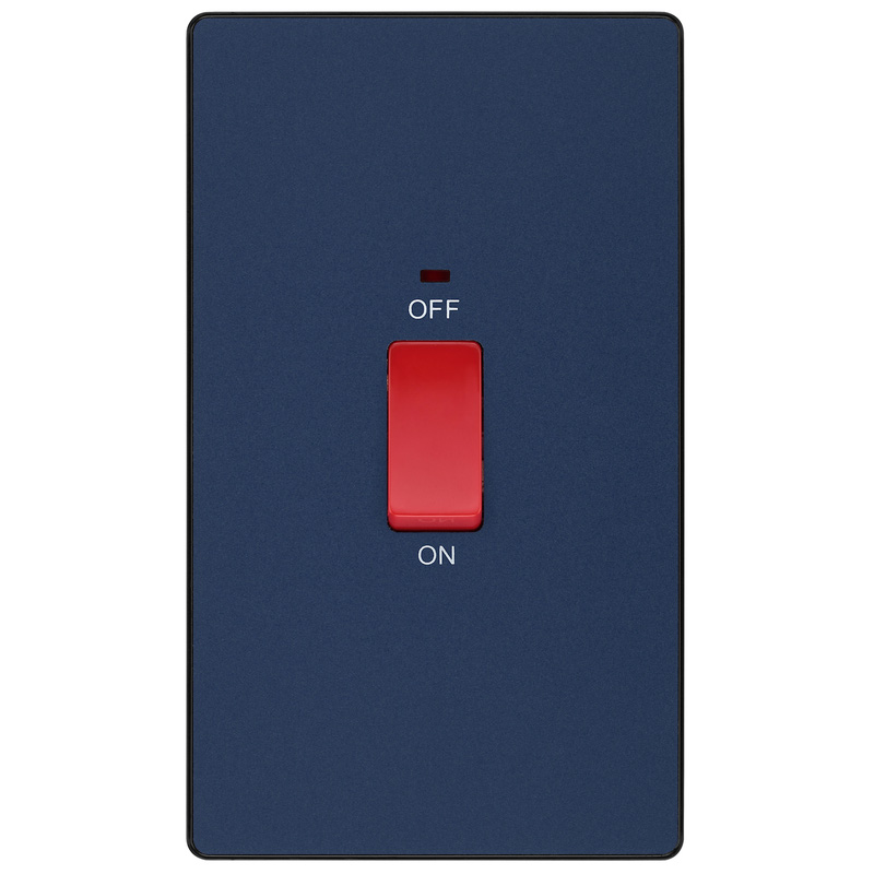 BG Evolve Matt Blue (Black Ins) 45A Rectangular Switch, Double Pole With Led Power Indicator