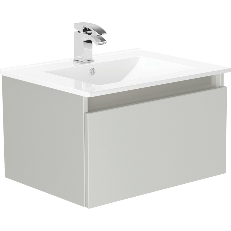 Newland Single Drawer Wall Hung Vanity Unit With Basin Pearl Grey 600mm