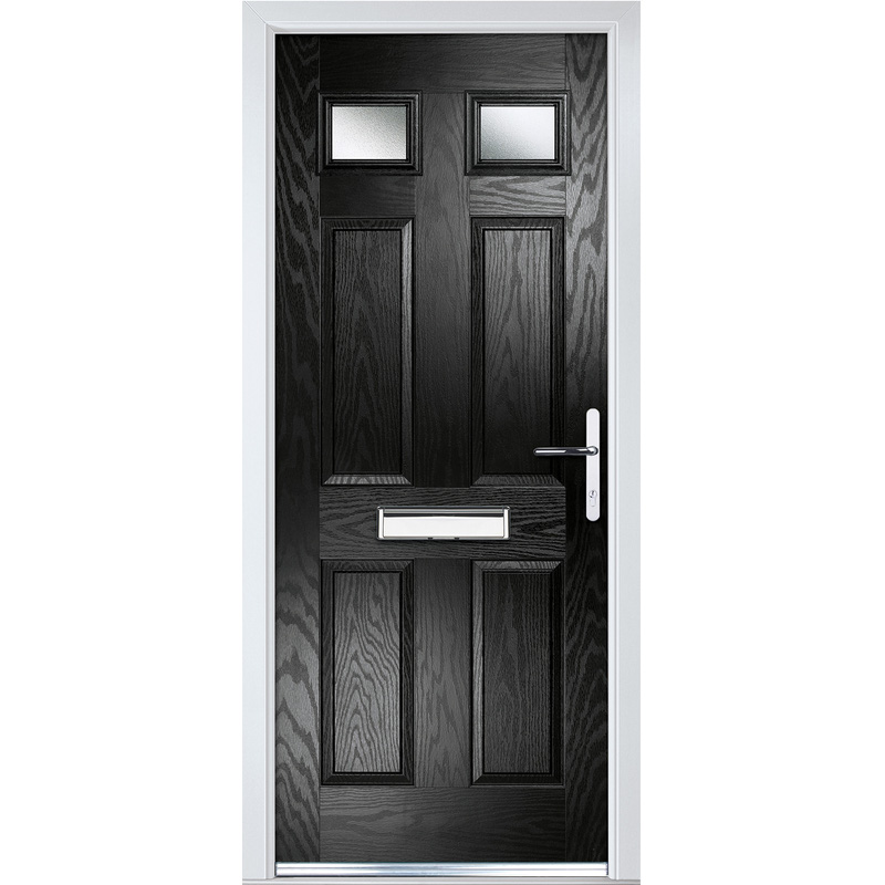 Crystal Composite Door Six Square Two Glass Black Left Hand 920mm x 2055mm Obscure Glass Glazing Black