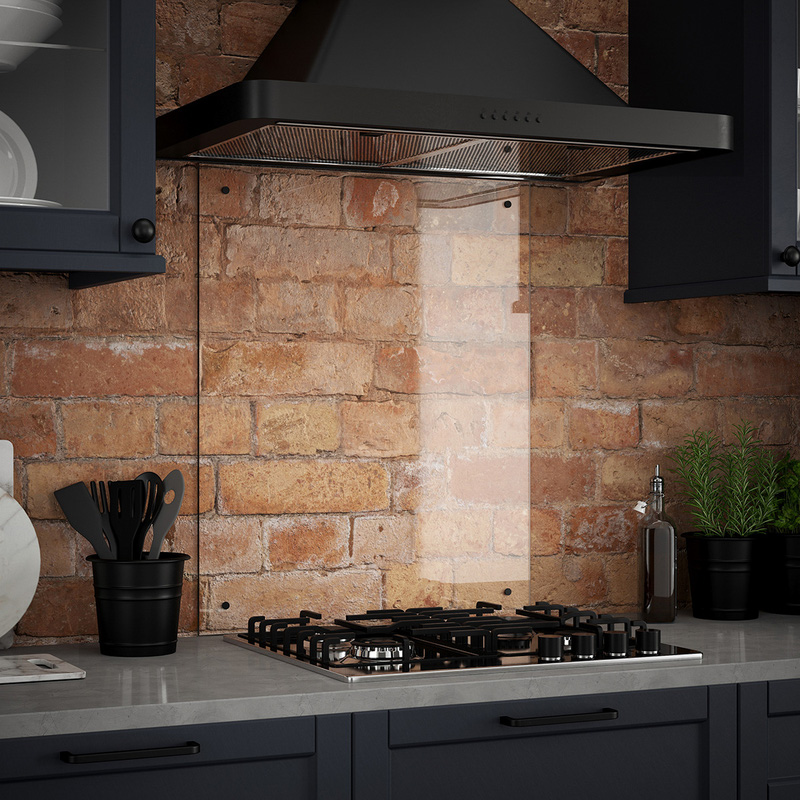 Splashback Clear Glass Splashback with Black Caps 600 x 750mm