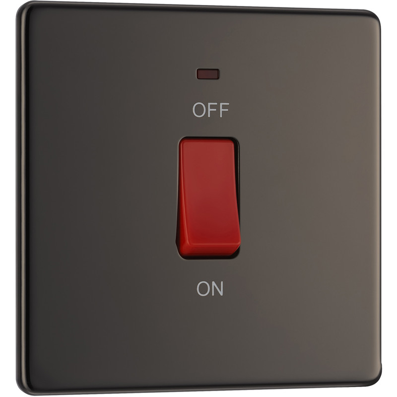 BG Screwless Flat Plate Black Nickel 45A DP Switch Switch & Neon 1 Gang
