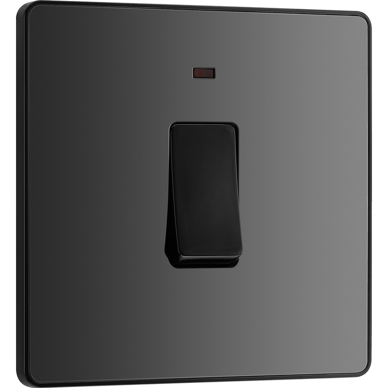 BG Evolve Black Chrome (Black Ins) 20A Switch, Double Pole With Power Led Indicator