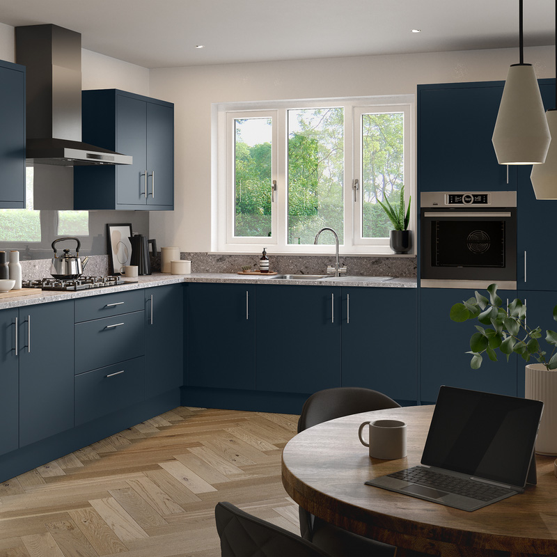 Kitchen Kit Flatpack Slab Kitchen Cabinet Wall Unit Ultra Matt Indigo Blue 300mm