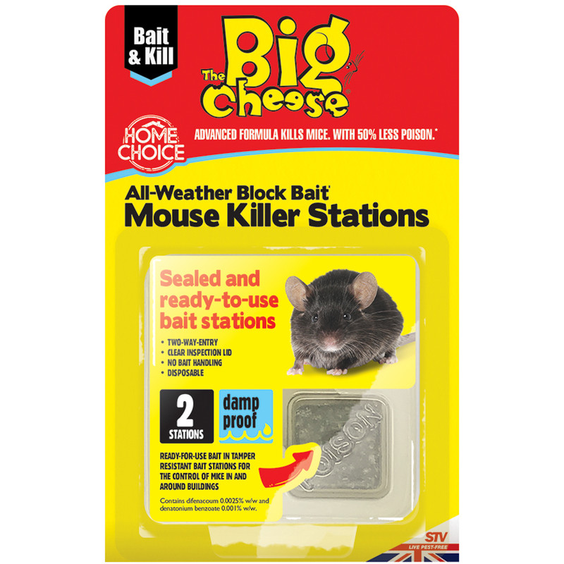 The Big Cheese All Weather Block Bait Mouse Killer Stations 2 Pack