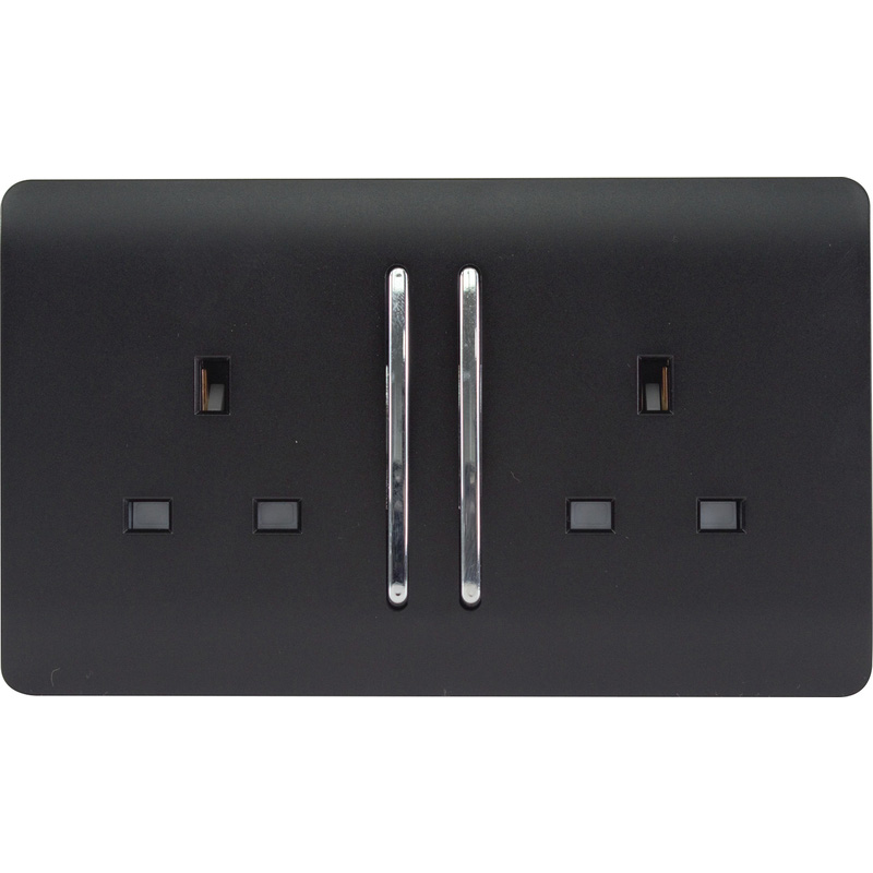 Trendiswitch Black 2 Gang 13 Amp Switched Socket 2 Gang