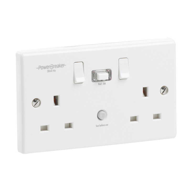 RCD Switched Socket White 2 Gang 13A 30mA