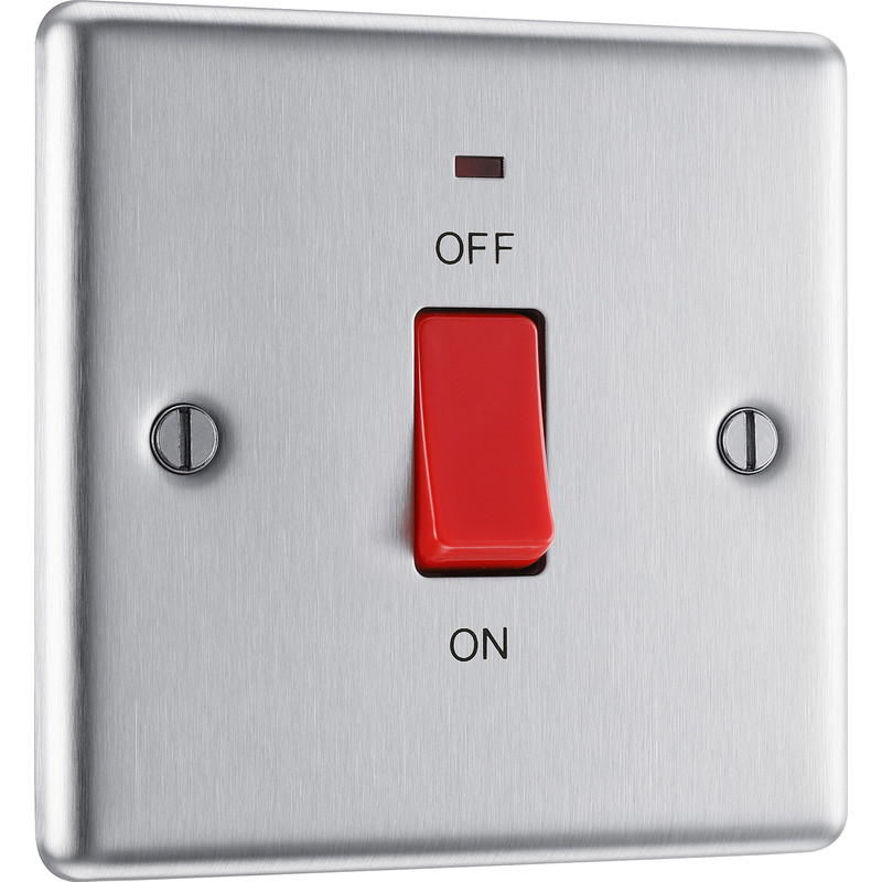 BG Brushed Steel 45A Double Pole Switch 45A 1 Gang + Neon