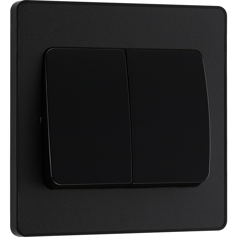 BG Evolve Matt Black (Black Ins) Double Light Switch, 20A 16Ax, 2 Way, Wide Rocker