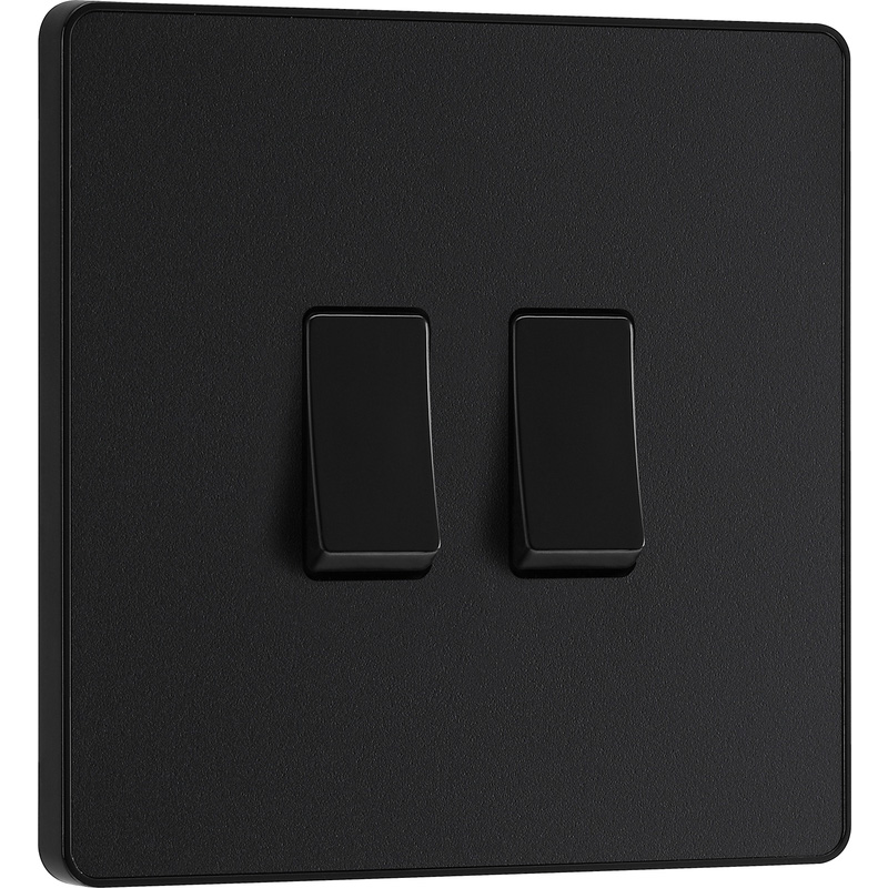BG Evolve Matt Black (Black Ins) Double Light Switch, 20A 16Ax, 2 Way