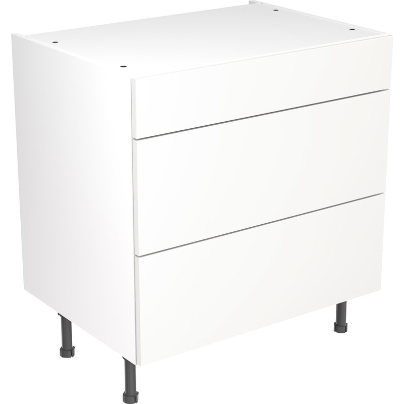 Kitchen Kit Flatpack Value Slab Kitchen Cabinet Base 3 Drawer Unit Matt White 800mm