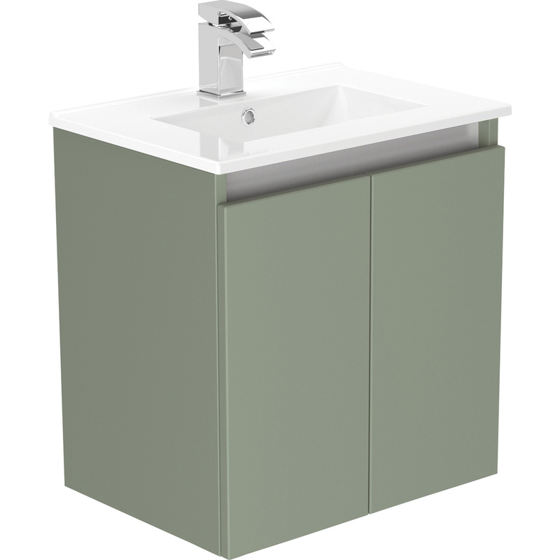 Newland Double Door Slimline Wall Hung Vanity Unit With Basin Sage Green 500mm