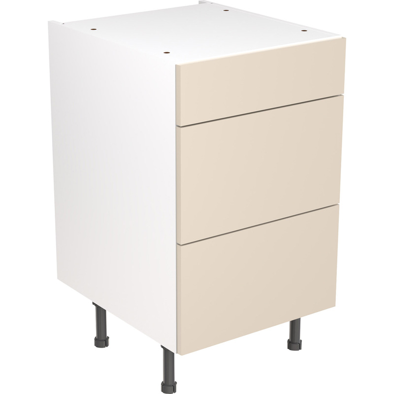 Kitchen Kit Ready Made Slab Kitchen Cabinet Base 3 Drawer Unit Ultra Matt Cashmere 500mm