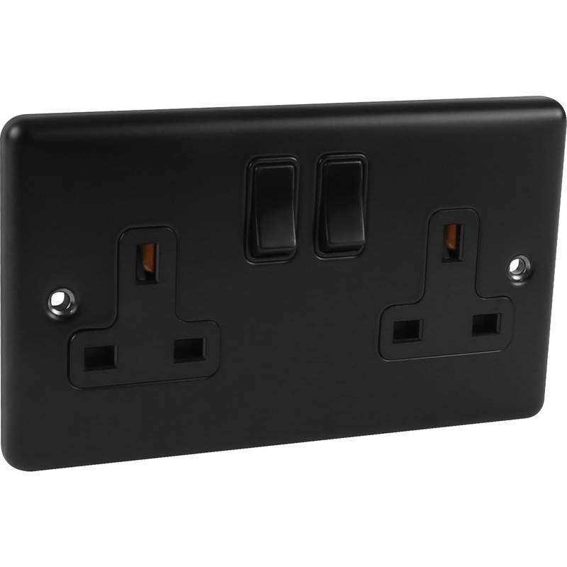 Wessex Matt Black 13A DP Socket 2 Gang