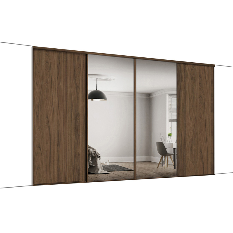 Spacepro Classic 4 Door Sliding Wardrobe Kit Walnut and Mirror 2370 x 2260mm