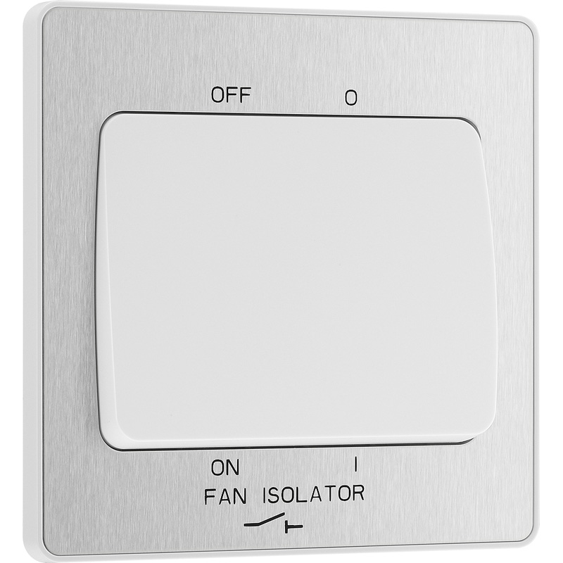 BG Evolve Brushed Steel (White Ins) Fan Isolator Switch, 10A Triple Pole