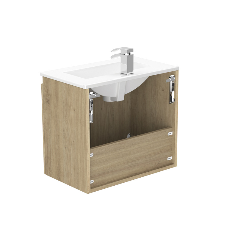 Newland Double Door Slimline Wall Hung Vanity Unit With Basin Natural Oak 600mm
