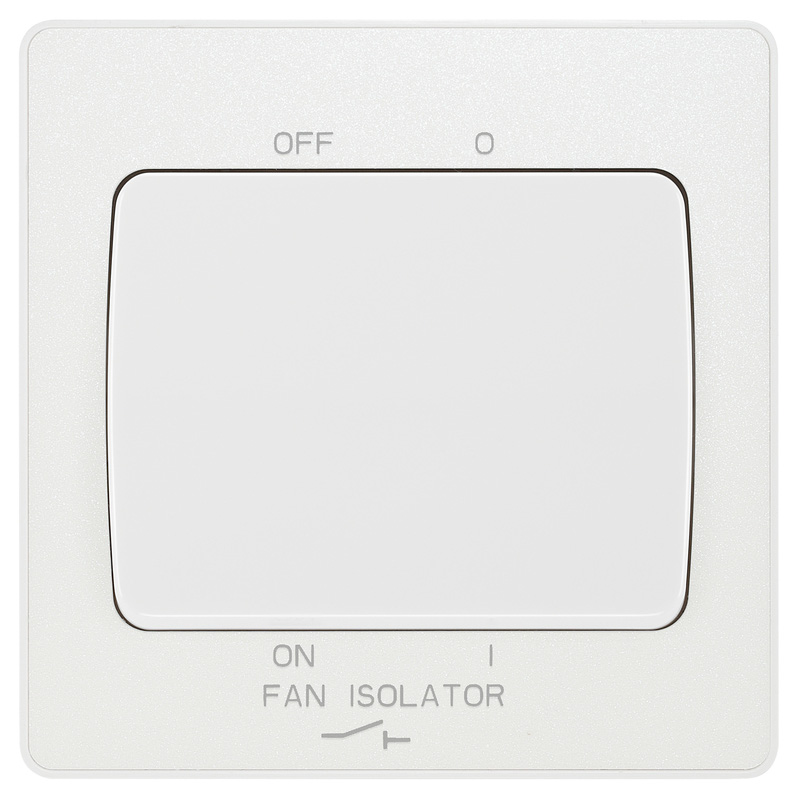BG Evolve Pearlescent White (White Ins) Fan Isolator Switch, 10A Triple Pole