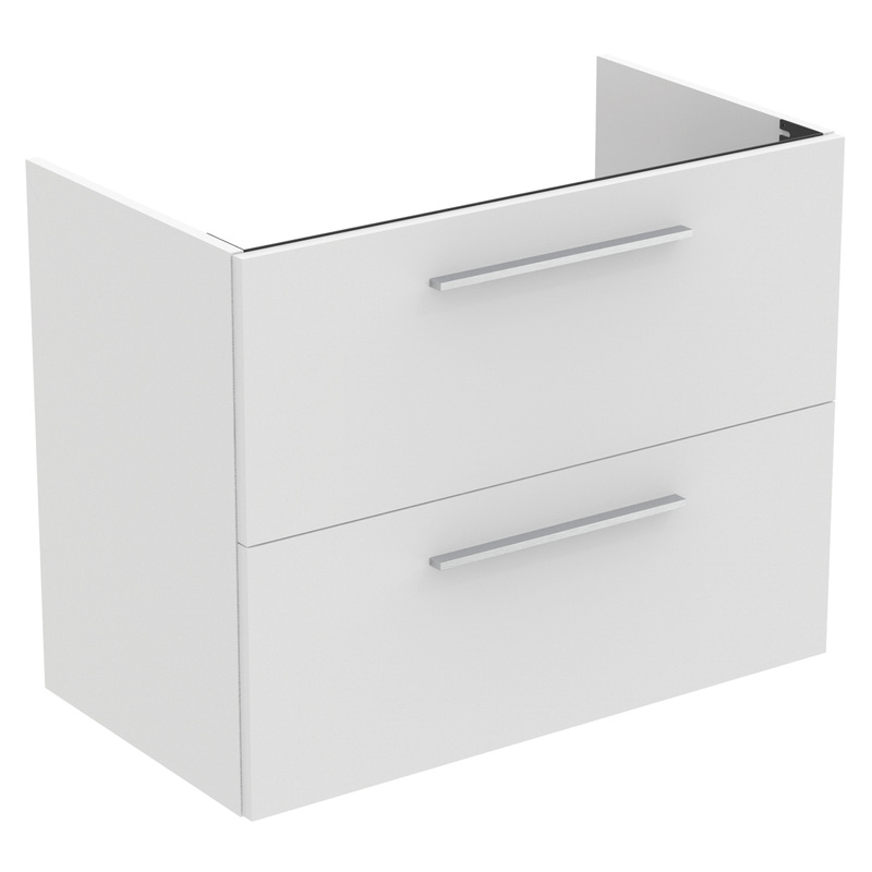 Ideal Standard i.life A Double Drawer Wall Hung Vanity Unit with Basin Matt White 800mm with Brushed Chrome Handles