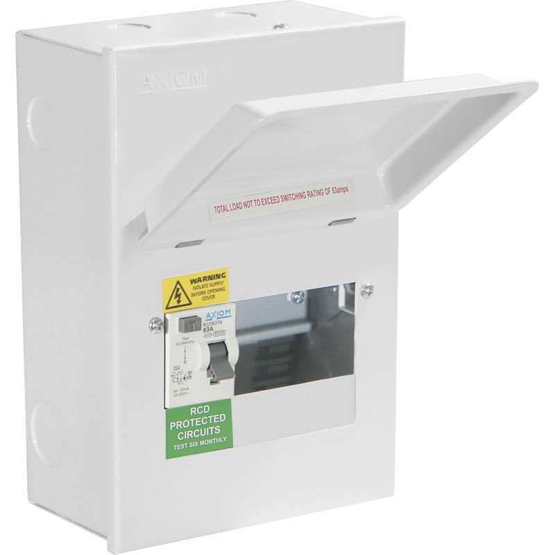 Axiom Metal Consumer Unit + 63A Type A RCD 4 Way
