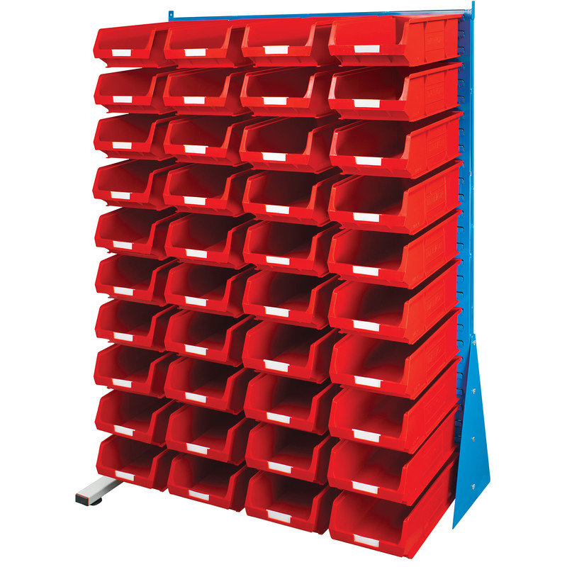 Barton Steel Louvre Panel Adda Stand with Red Bins 1600 x 1000 x 500mm with 40 TC4 Red Bins