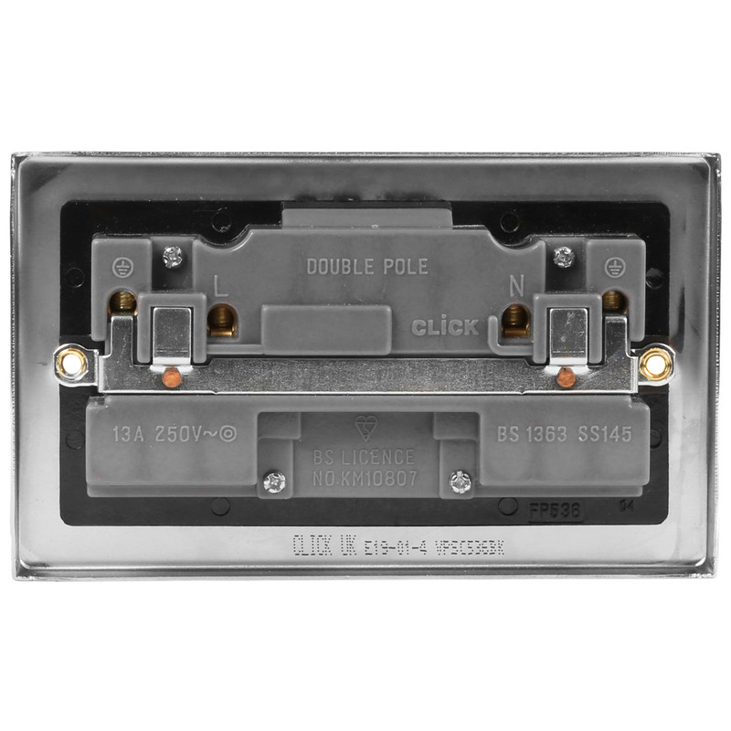 Click Deco Satin Chrome  DP Switched Socket 2 Gang