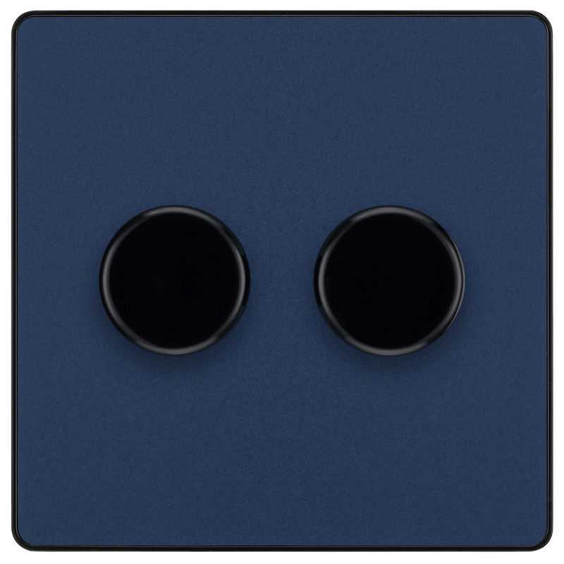 BG Evolve Matt Blue (Black Ins) Trailing Edge Led 200W Double Dimmer Switch, 2-Way Push On/Off