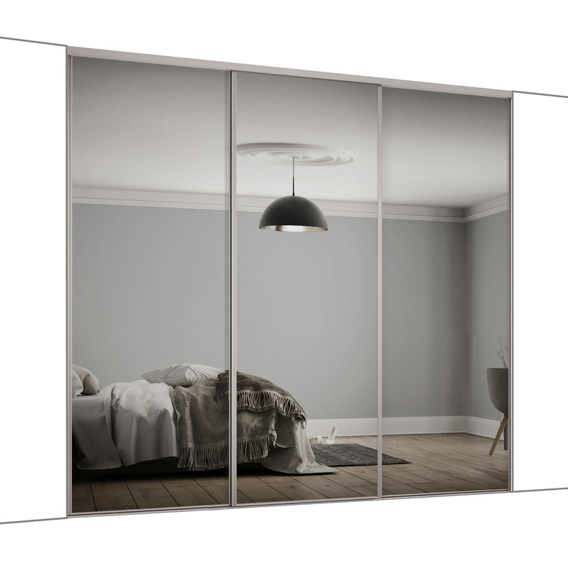 Spacepro Classic 3 Door Sliding Wardrobe Kit Dove Grey Framed Mirror 1760 x 2260mm
