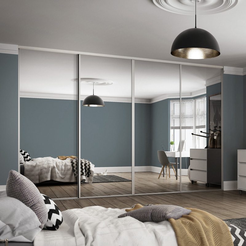 Spacepro Classic 4 Door Sliding Wardrobe Kit White Framed Mirror 2978 x 2260mm