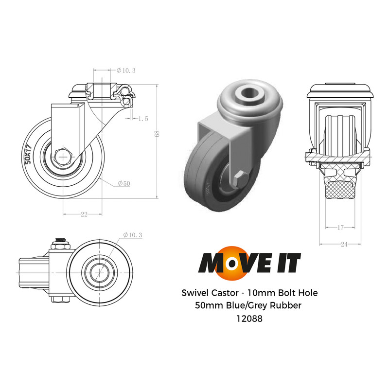 Grey Rubber Castor 50mm