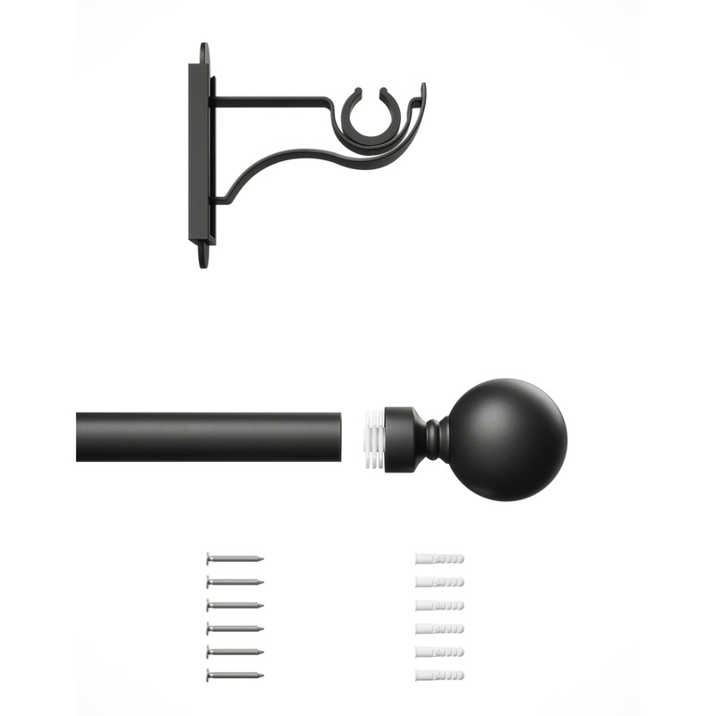 Rothley Curtain Pole Kit with Solid Orb Finials Matt Black 25mm x 1219mm