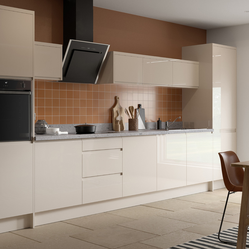 Kitchen Kit Flatpack J-Pull Kitchen Cabinet Pull Out Base Unit Super Gloss Cashmere 150mm
