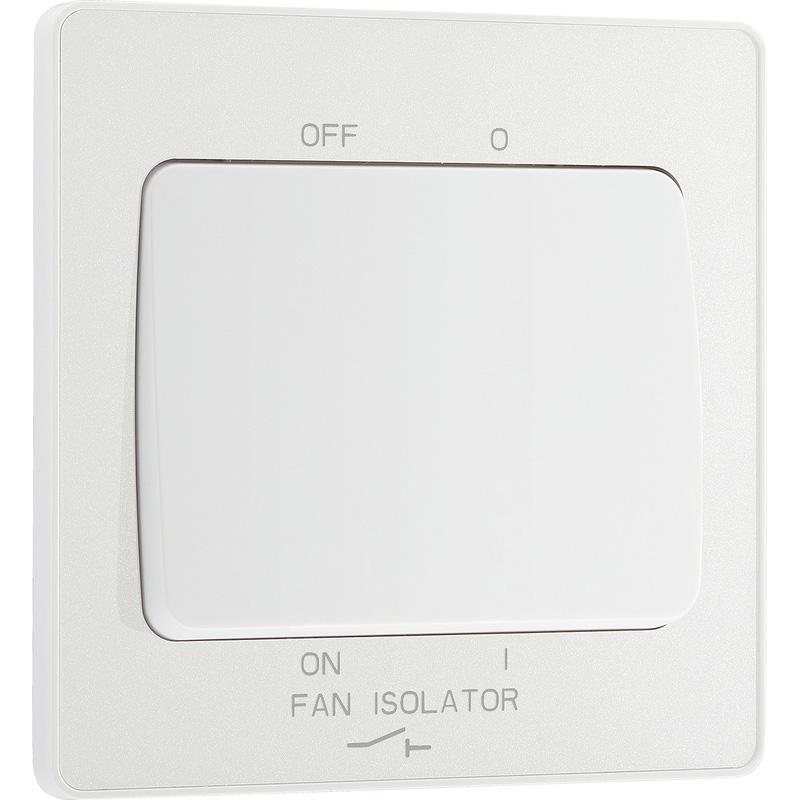 BG Evolve Pearlescent White (White Ins) Fan Isolator Switch, 10A Triple Pole