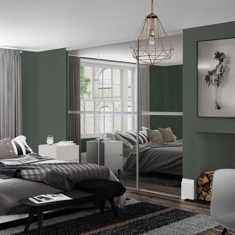 Spacepro Minimalist 3 Door Sliding Wardrobe Kit Silver Framed Silver Mirror Doors 2702 x 2260mm