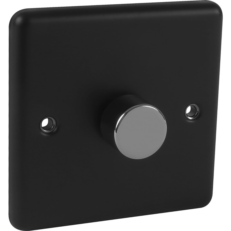 Wessex Matt Black Dimmer Switch Chrome 1 Gang 400W