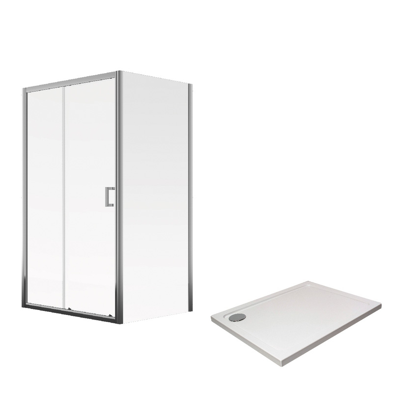 Aqualux Framed 8mm Sliding Door & Side Panel Shower Enclosure with Tray and Waste Kit 1000x800mm